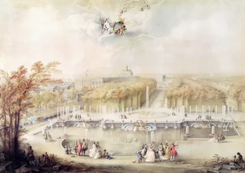 View of the Gardens and the Chateau of Versailles from the Neptune Fountain